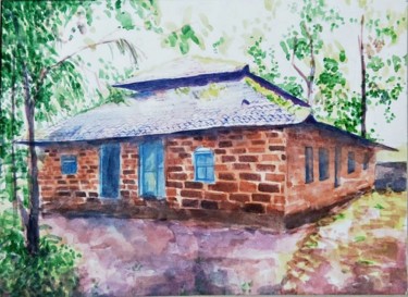 Painting titled "Village Home" by Rutujartist, Original Artwork, Watercolor