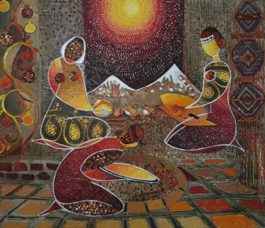 Картина под названием "The bakers (70x60cm…" - Ruzanna Melqumyan, Подлинное произведение искусства, Масло Установлен на Дере…