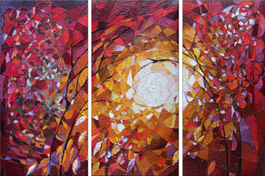 Painting titled "Sun rays - triptych…" by Ruzanna Melqumyan, Original Artwork, Oil Mounted on Wood Stretcher frame