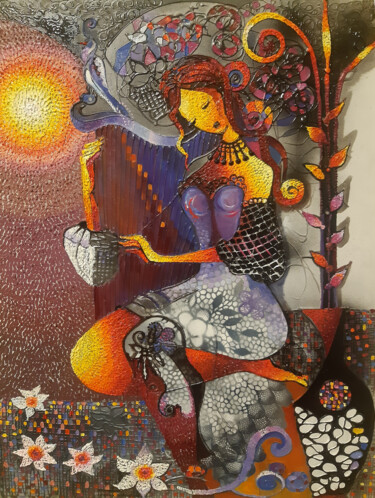 Pintura titulada "Cosmic Serenity" por Ruzanna Melqumyan, Obra de arte original, Oleo Montado en Bastidor de camilla de made…