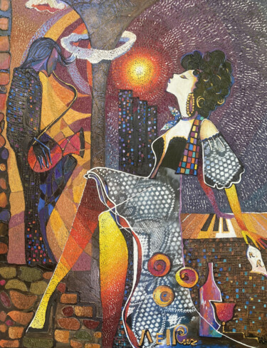 Peinture intitulée "Jazz in the Moonlig…" par Ruzanna Melqumyan, Œuvre d'art originale, Huile Monté sur Châssis en bois