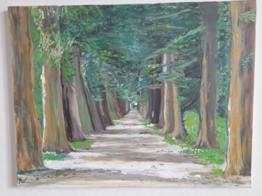 Schilderij getiteld "Chemin arboré" door Rv...Art, Origineel Kunstwerk, Acryl