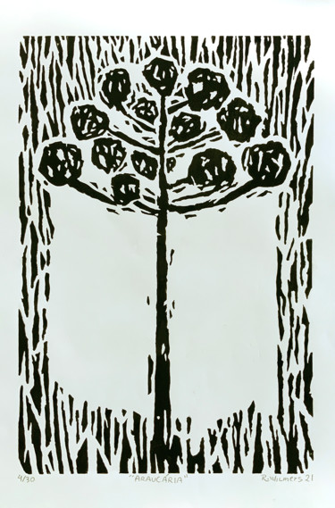 Printmaking titled "Araucária" by Renato Wilmers, Original Artwork, Linocuts