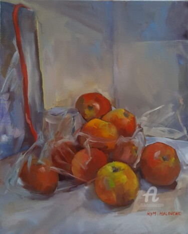 Painting titled "Nature Morte aux Po…" by Rym, Original Artwork, Oil