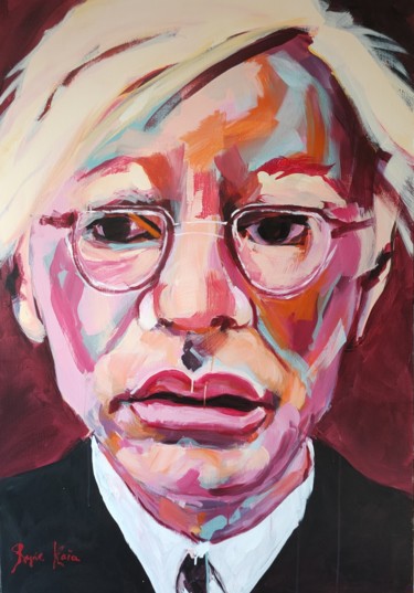 Painting titled "Andy Warhol" by Maryse Coin (Ryse Kaïa), Original Artwork, Acrylic Mounted on Wood Stretcher frame