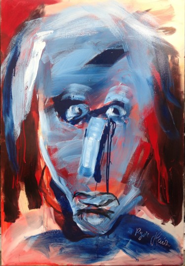 Painting titled "Houellebecq" by Maryse Coin (Ryse Kaïa), Original Artwork, Acrylic Mounted on Wood Stretcher frame
