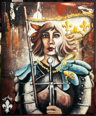 Painting titled "jeanne d'Arc" by Sophie Chmilewsky, Original Artwork, Acrylic Mounted on Wood Panel