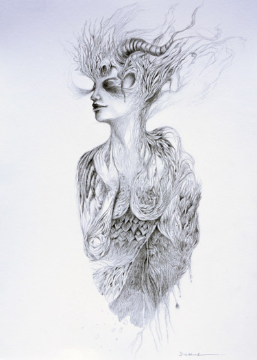 Drawing titled "Dessin Femme noir e…" by Sophie Duchaine, Original Artwork, Graphite