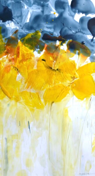 Schilderij getiteld "Peinture Florale ab…" door Sophie Duchaine, Origineel Kunstwerk, Encaustiek Gemonteerd op Glas