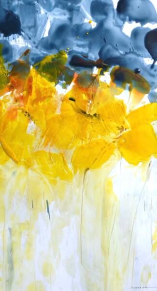 Painting titled "Peinture Florale ab…" by Sophie Duchaine, Original Artwork, Encaustic Mounted on Glass