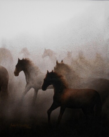 Картина под названием "Horses" - Sudipta Karmakar, Подлинное произведение искусства, Акварель