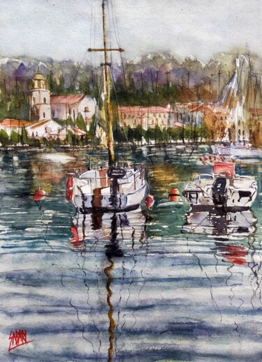 Pintura titulada "White Boats" por Sabari Girish T, Obra de arte original, Acuarela