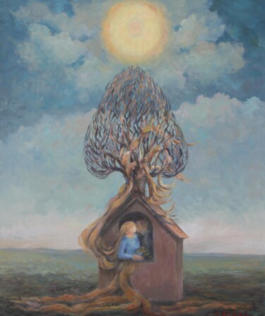 Painting titled "Zakochani olej plót…" by Sabina Salamon Konieczny, Original Artwork, Oil