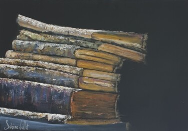 Painting titled "Vieux livres" by Sabine Veillet, Original Artwork, Acrylic Mounted on Wood Stretcher frame