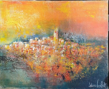 Schilderij getiteld "Mougins Village" door Sabine Veillet, Origineel Kunstwerk, Acryl Gemonteerd op Frame voor houten branca…