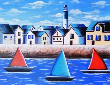 Pintura titulada "Le port de Saint Ja…" por Sabrina Riggio, Obra de arte original, Acrílico