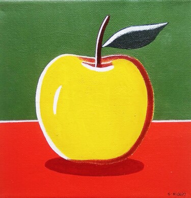 Painting titled "Pomme golden" by Sabrina Riggio, Original Artwork, Acrylic Mounted on Wood Stretcher frame