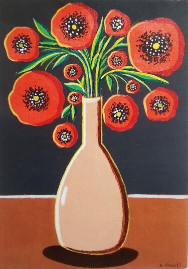 Painting titled "Bouquet de coquelic…" by Sabrina Riggio, Original Artwork, Acrylic