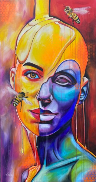 Malerei mit dem Titel "no life without bees" von Sabrina Seck, Original-Kunstwerk, Acryl