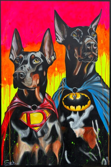 Pittura intitolato "hero dogs" da Sabrina Seck, Opera d'arte originale, Acrilico