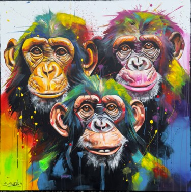 Painting titled "three monkeys" by Sabrina Seck, Original Artwork, Acrylic