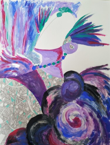 Painting titled "Quetzal" by Sabrina Timsit, Original Artwork, Acrylic