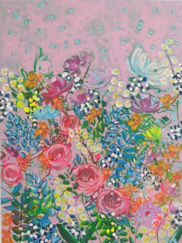 Pittura intitolato "Fleurs roses" da Sabvia, Opera d'arte originale, Acrilico