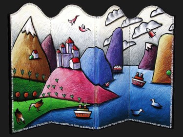 Malerei mit dem Titel "Paravant paysage" von Sacha Schwarz, Original-Kunstwerk, Acryl
