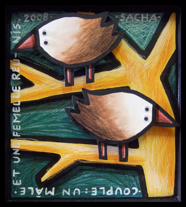 Peinture intitulée "couple oiseaux" par Sacha Schwarz, Œuvre d'art originale, Acrylique