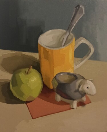 Painting titled "Ceramic Sheep" by Sachith De Silva, Original Artwork, Oil