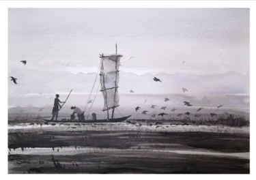 Peinture intitulée "Fishing Boats" par Sada Canvas, Œuvre d'art originale, Aquarelle