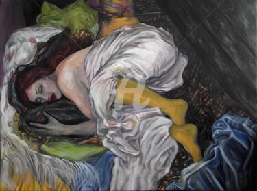 Pintura titulada "Young woman asleep" por Safir & Rifas, Obra de arte original, Oleo