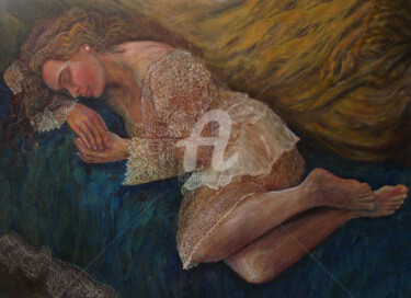 Картина под названием "Dreaming in Blue" - Safir & Rifas, Подлинное произведение искусства, Масло Установлен на Деревянная р…