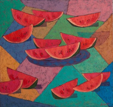 Peinture intitulée "Watermelon 2" par Said Shamirbaev, Œuvre d'art originale, Huile