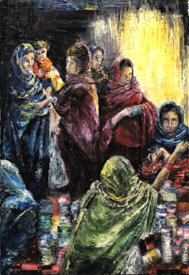 Painting titled "Bangle Seller" by Saif Ahmad, Original Artwork, Oil