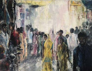 Painting titled "CROWD1" by Saif Ahmad, Original Artwork, Oil