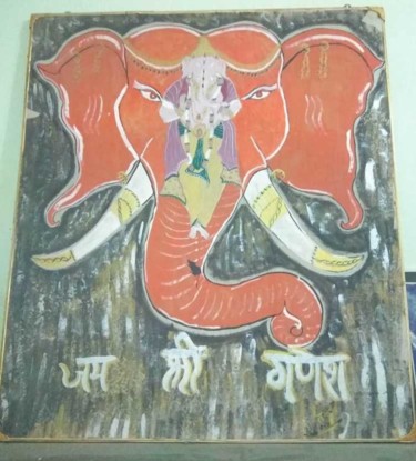 Pittura intitolato "lord Ganesha Canvas…" da Tarun Kumar Saini Saini Family, Opera d'arte originale, Olio