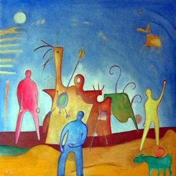 Painting titled "landscapenumberone" by Cyrille Saintange, Original Artwork, Oil Mounted on Wood Stretcher frame