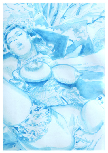 Dessin intitulée "Der blaue Engel" par Salamanderlovers, Œuvre d'art originale, Aquarelle