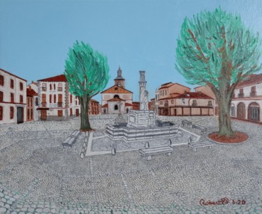 Malerei mit dem Titel "La Plaza del Grano" von Robert Saldana, Original-Kunstwerk, Öl