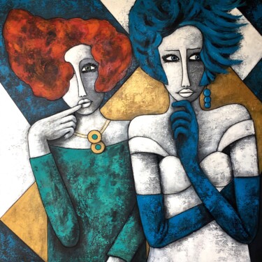 Painting titled "Les parisiennes" by Salette Viana, Original Artwork, Acrylic