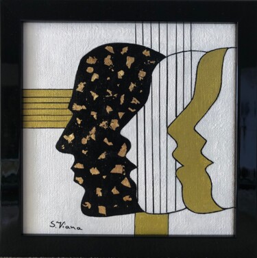 Painting titled "Black & Gold 1" by Salette Viana, Original Artwork, Acrylic Mounted on Wood Stretcher frame