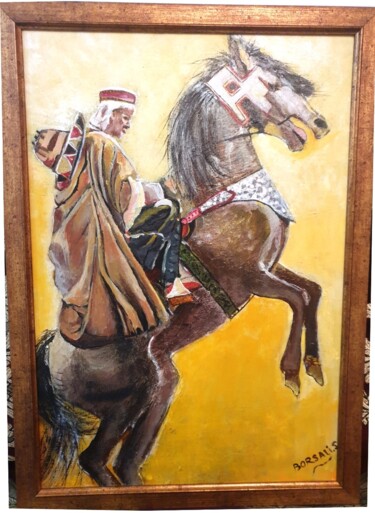 Painting titled "Le Cavalier" by Salima Borsali, Original Artwork, Acrylic Mounted on Cardboard