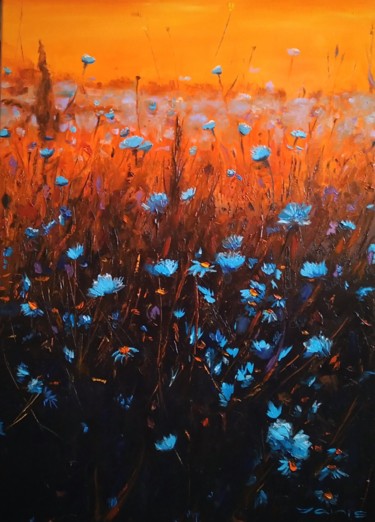 Painting titled "Blue sunset" by Yanis Salimov, Original Artwork, Oil