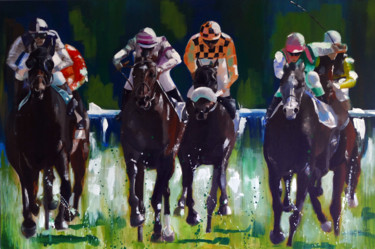 Картина под названием "Course de chevaux" - Jean-Claude Salmon, Подлинное произведение искусства, Акрил
