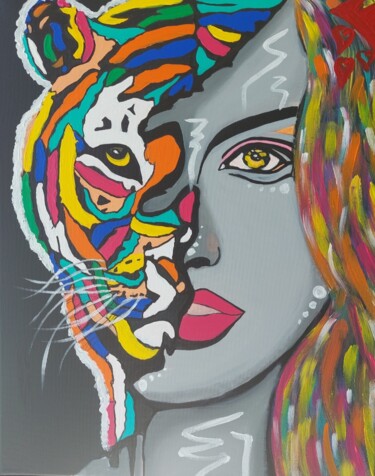 Картина под названием "BAGHA MAHILA  femme…" - Saloua Mercier, Подлинное произведение искусства, Акрил Установлен на Деревян…