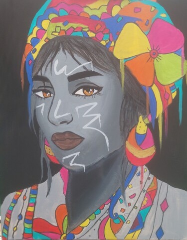 Painting titled "IZAHIA La tzigane" by Saloua Mercier, Original Artwork, Acrylic Mounted on Wood Stretcher frame