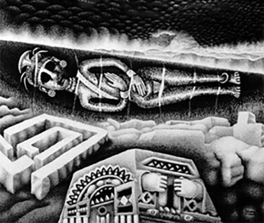 Tekening getiteld ""SHAMAN"" door Salvador Rosado, Origineel Kunstwerk, Inkt