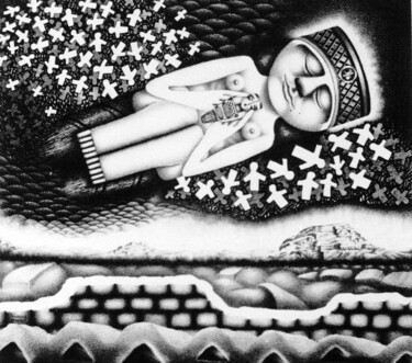 Tekening getiteld ""THE LADY OF CAO"" door Salvador Rosado, Origineel Kunstwerk, Inkt