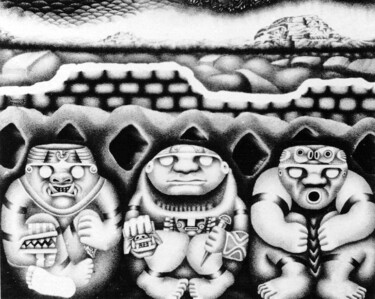 「"THE SHAMANS"」というタイトルの描画 Salvador Rosadoによって, オリジナルのアートワーク, インク